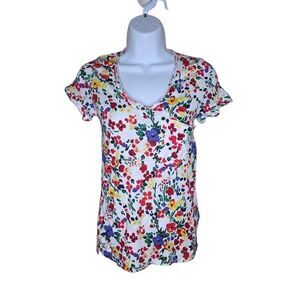 T LA Short Sleeve VNeck Fitted Floral Tshirt Womens Size XXS Multi